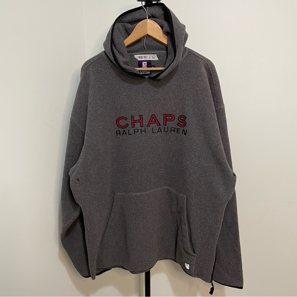 Vintage Chaps Ralph Lauren Gray Fleece Hoodie Sweater | XL